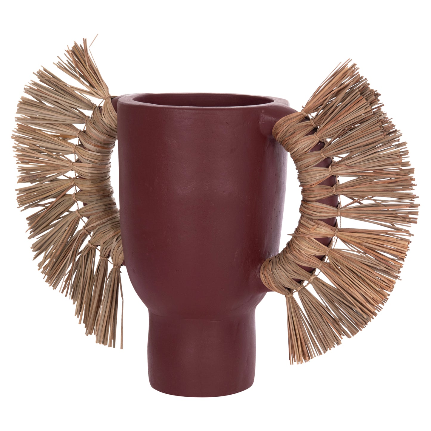 DECORATIVE TABLE VASE ALICA HM4668.06L TERRACOTA IN MAROON COLOR & GRASS--64x22x38Hcm.