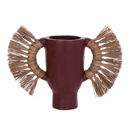 DECORATIVE TABLE VASE ALICA HM4668.06S TERRACOTA IN MAROON COLOR & GRASS--55x19x34Hcm.