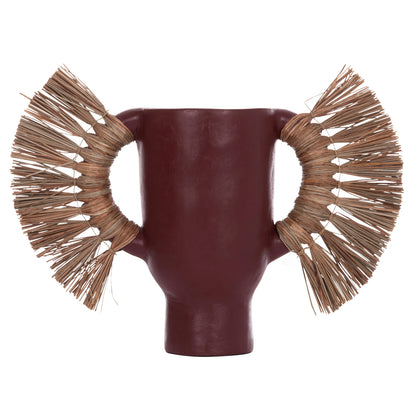 DECORATIVE TABLE VASE ALICA HM4668.06S TERRACOTA IN MAROON COLOR & GRASS--55x19x34Hcm.