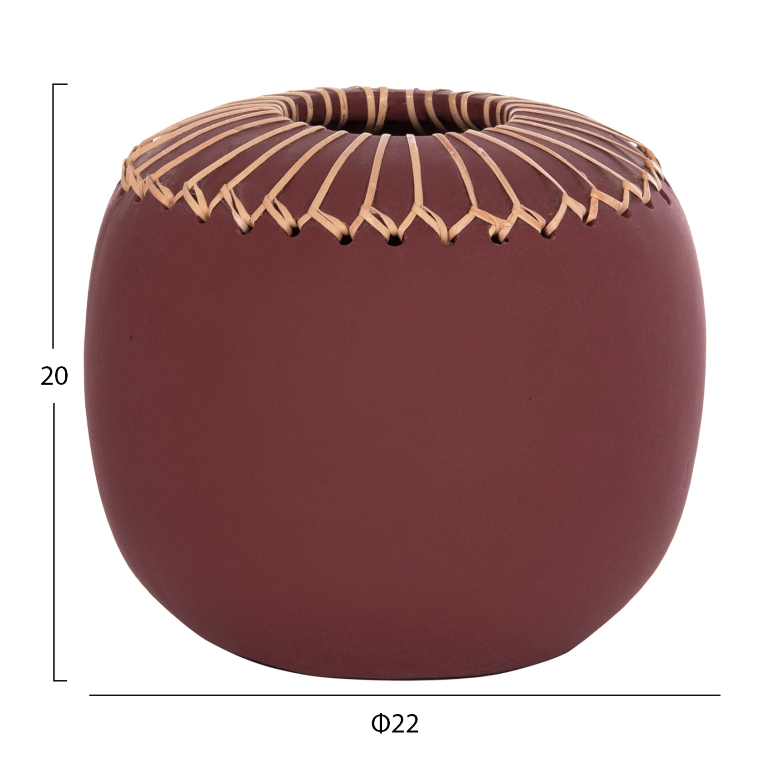 DECORATIVE TABLE VASE LENNOX HM4675.06L TERRACOTA IN MAROON RED--Φ22x20Hcm.