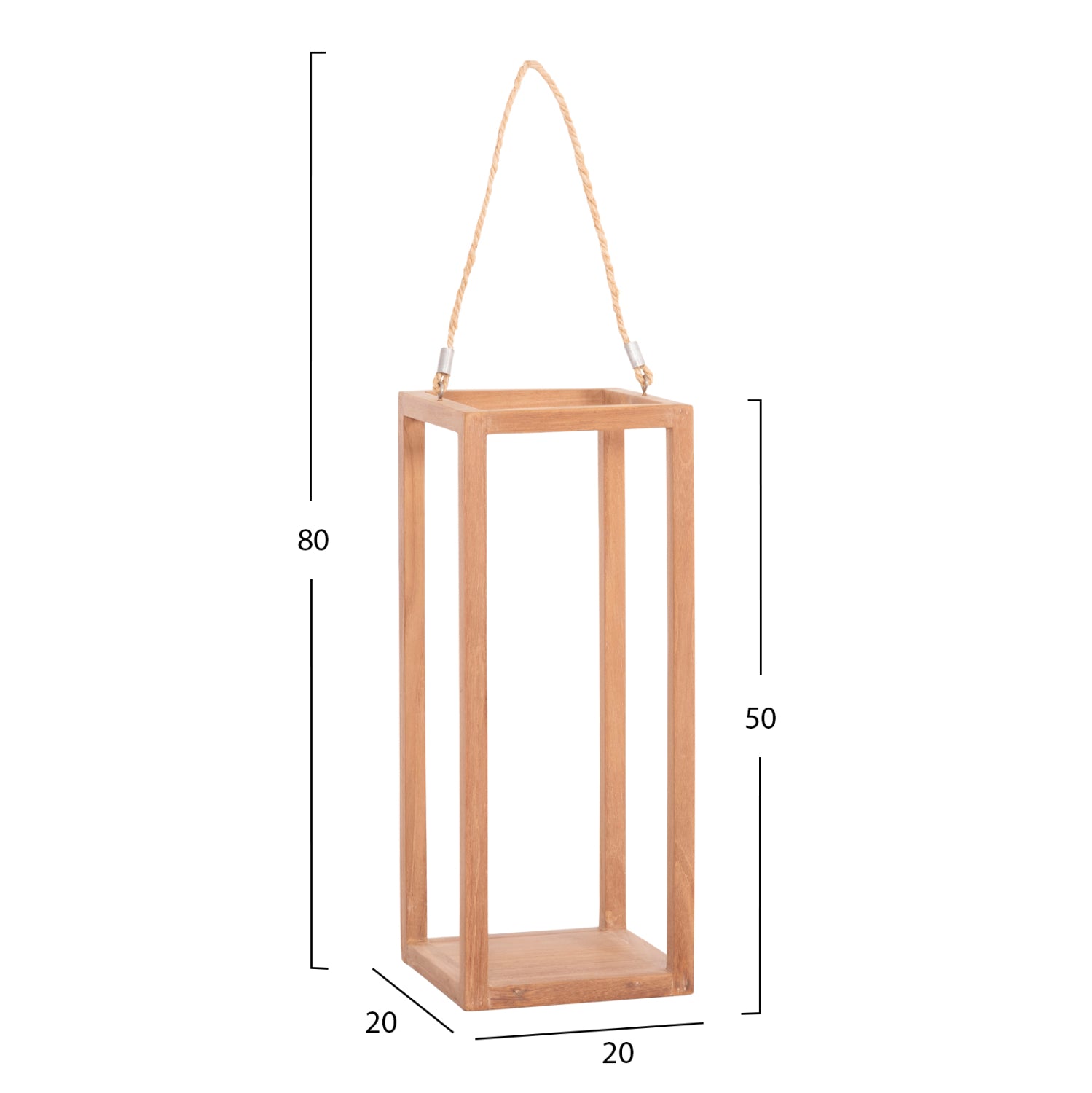 DECORATIVE TABLE LANTERN FOR CANDLES FENT HM4582 TEAK WOOD IN NATURAL 20x20x50-80Hcm.