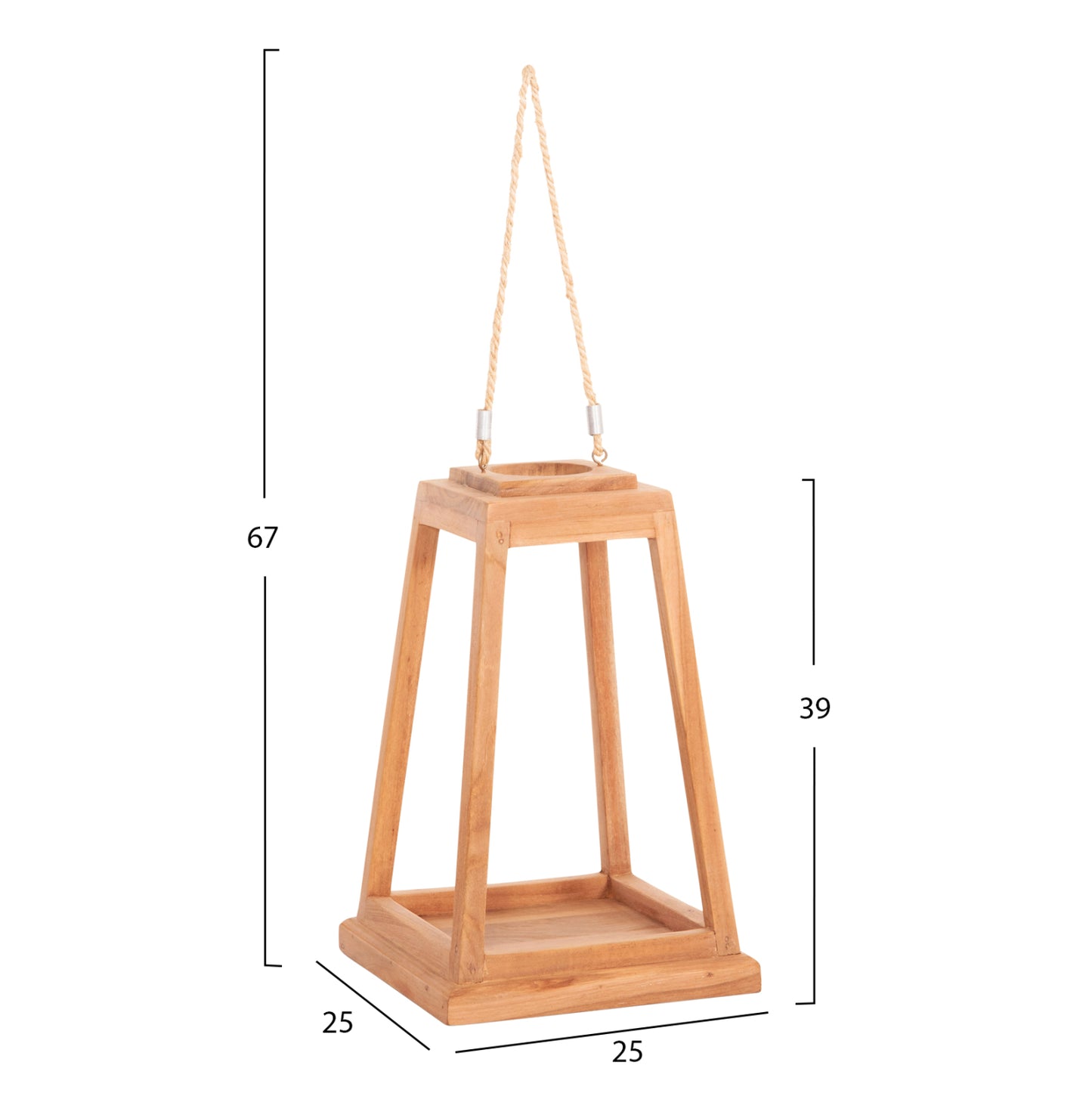 DECORATIVE TABLE LANTERN FOR CANDLES RAMI HM4584 TEAK WOOD IN NATURAL 25x25x39-67Hcm.