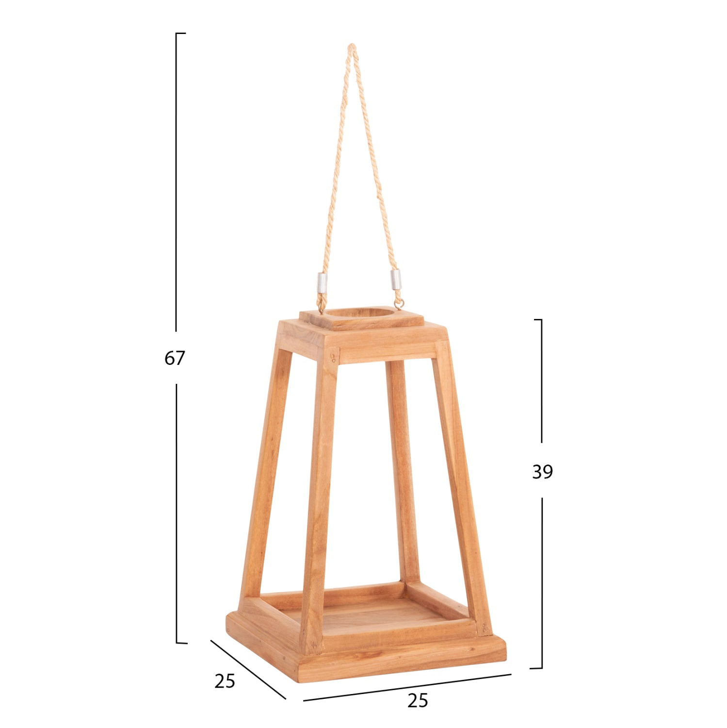DECORATIVE TABLE LANTERN FOR CANDLES RAMI HM4584 TEAK WOOD IN NATURAL 25x25x39-67Hcm.