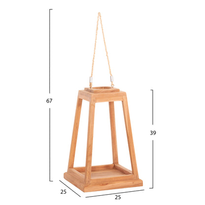DECORATIVE TABLE LANTERN FOR CANDLES RAMI HM4584 TEAK WOOD IN NATURAL 25x25x39-67Hcm.