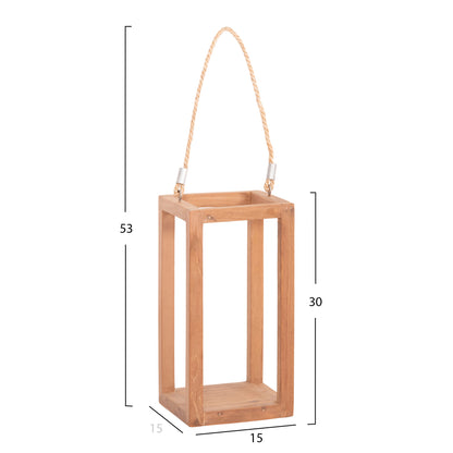 DECORATIVE TABLE LANTERN FOR CANDLES FENT HM4583 TEAK WOOD IN NATURAL 15x15x30-53Hcm.