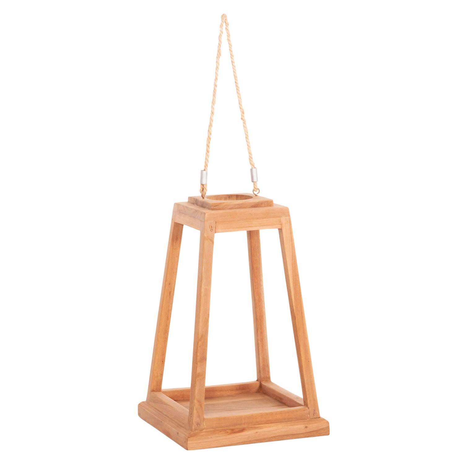 DECORATIVE TABLE LANTERN FOR CANDLES RAMI HM4584 TEAK WOOD IN NATURAL 25x25x39-67Hcm.