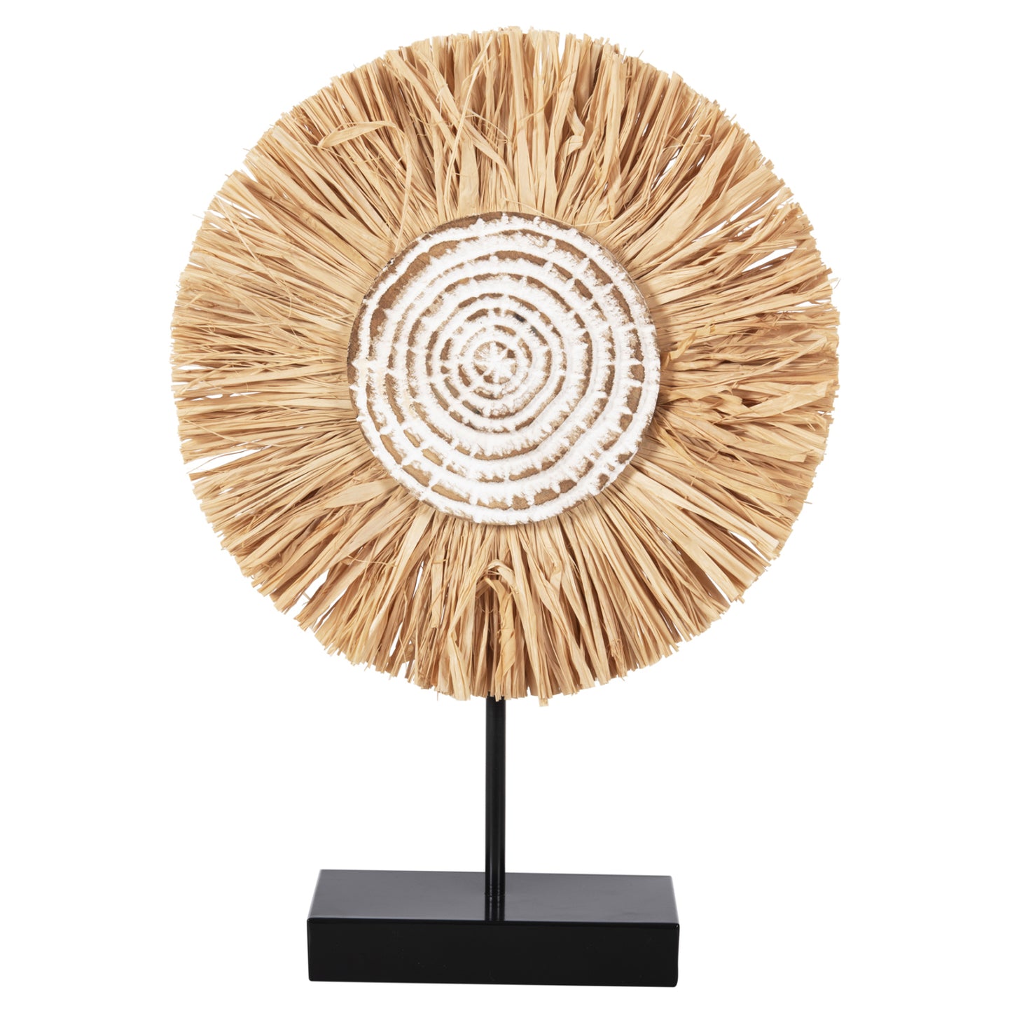 TABLE DECORATION HM4224 RAFFIA FIBERS IN NATURAL-BLACK WOODEN BASE 18x9x43Hcm.