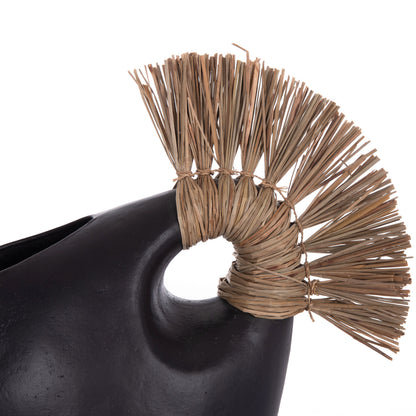 TABLE DECORATIVE VASE ALICA2 HM4671.01 TERRACOTA IN BLACK & GRASS--44x18x50Hcm.
