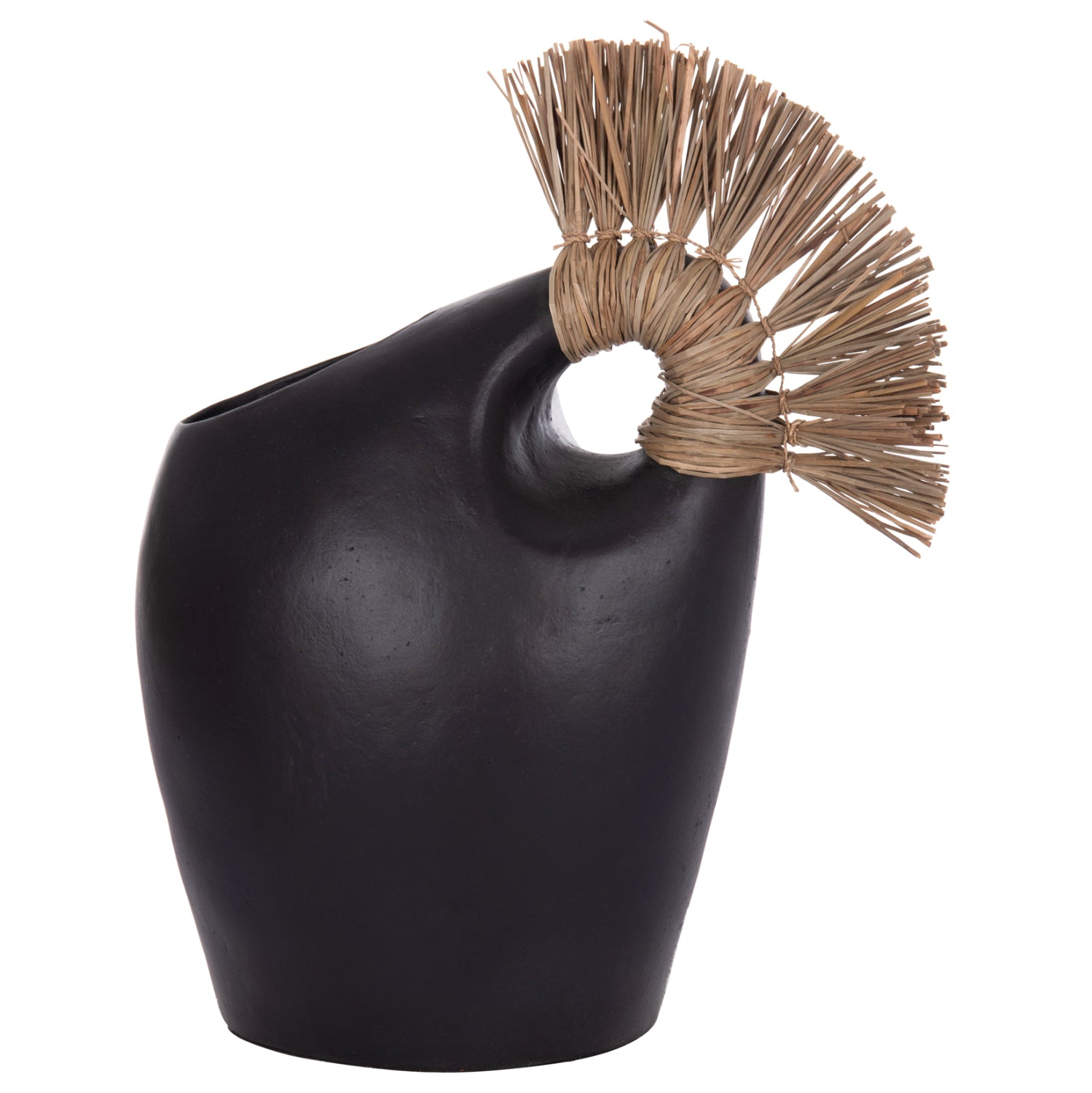 TABLE DECORATIVE VASE ALICA2 HM4671.01 TERRACOTA IN BLACK & GRASS--44x18x50Hcm.