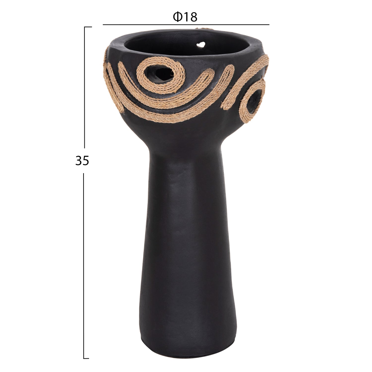 TABLE DECORATIVE VASE DEAN HM4679.01 TERRACOTTA IN BLACK & AGEL ROPE--Φ18x35Hcm.