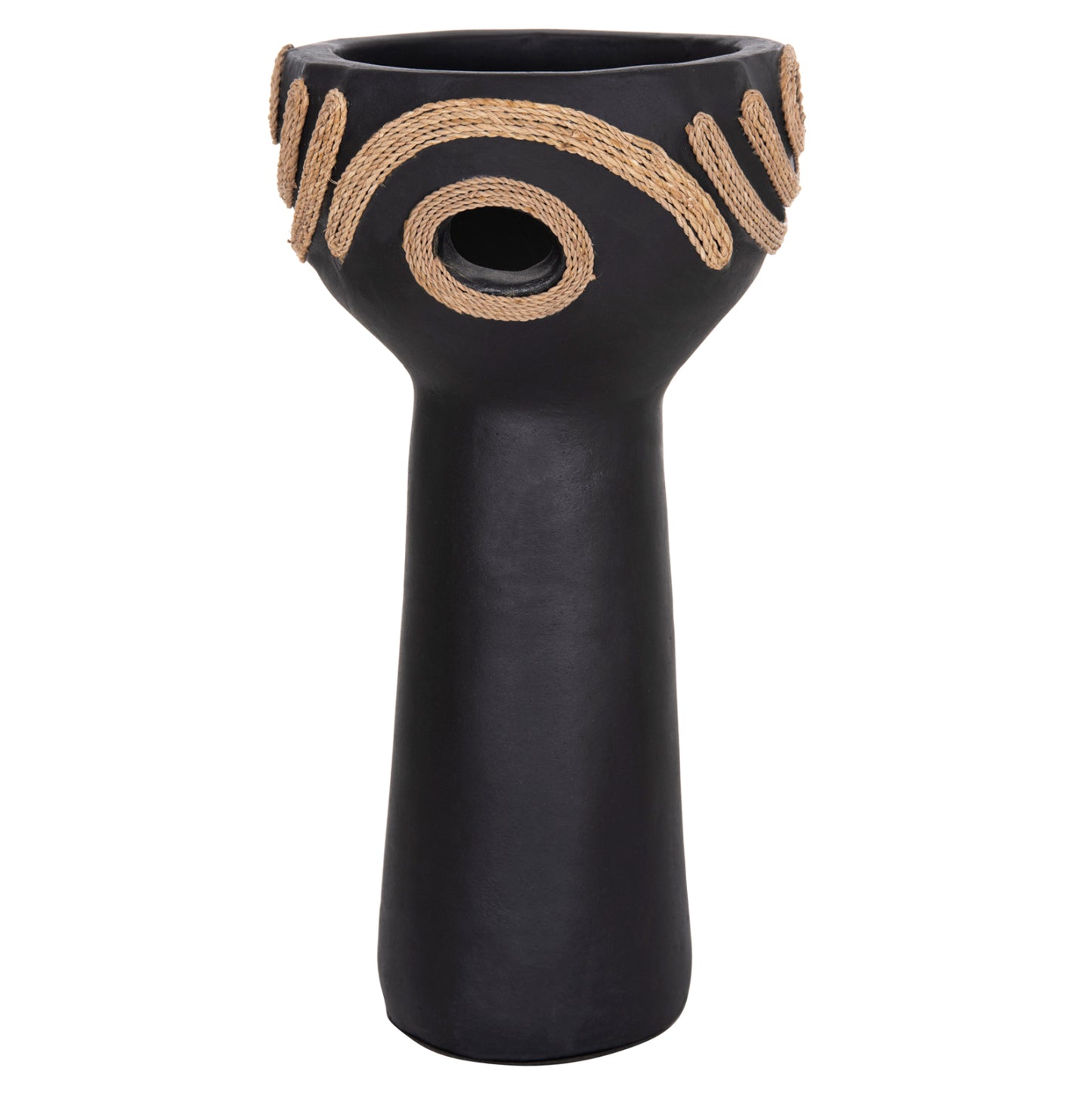 TABLE DECORATIVE VASE DEAN HM4679.01 TERRACOTTA IN BLACK & AGEL ROPE--Φ18x35Hcm.