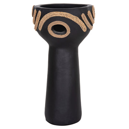TABLE DECORATIVE VASE DEAN HM4679.01 TERRACOTTA IN BLACK & AGEL ROPE--Φ18x35Hcm.