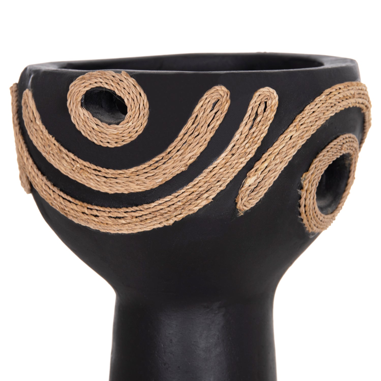TABLE DECORATIVE VASE DEAN HM4679.01 TERRACOTTA IN BLACK & AGEL ROPE--Φ18x35Hcm.