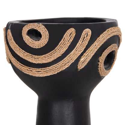 TABLE DECORATIVE VASE DEAN HM4679.01 TERRACOTTA IN BLACK & AGEL ROPE--Φ18x35Hcm.