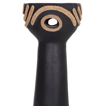TABLE DECORATIVE VASE DEAN HM4679.01 TERRACOTTA IN BLACK & AGEL ROPE--Φ18x35Hcm.