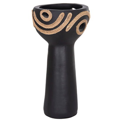 TABLE DECORATIVE VASE DEAN HM4679.01 TERRACOTTA IN BLACK & AGEL ROPE--Φ18x35Hcm.