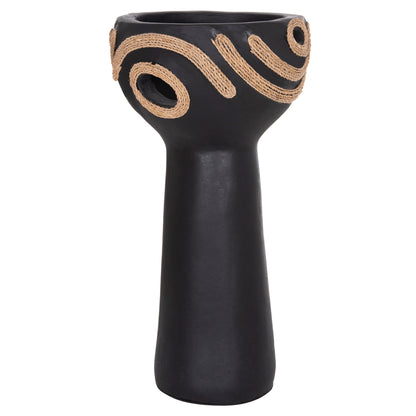 TABLE DECORATIVE VASE DEAN HM4679.01 TERRACOTTA IN BLACK & AGEL ROPE--Φ18x35Hcm.