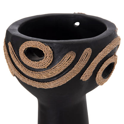 TABLE DECORATIVE VASE DEAN HM4679.01 TERRACOTTA IN BLACK & AGEL ROPE--Φ18x35Hcm.