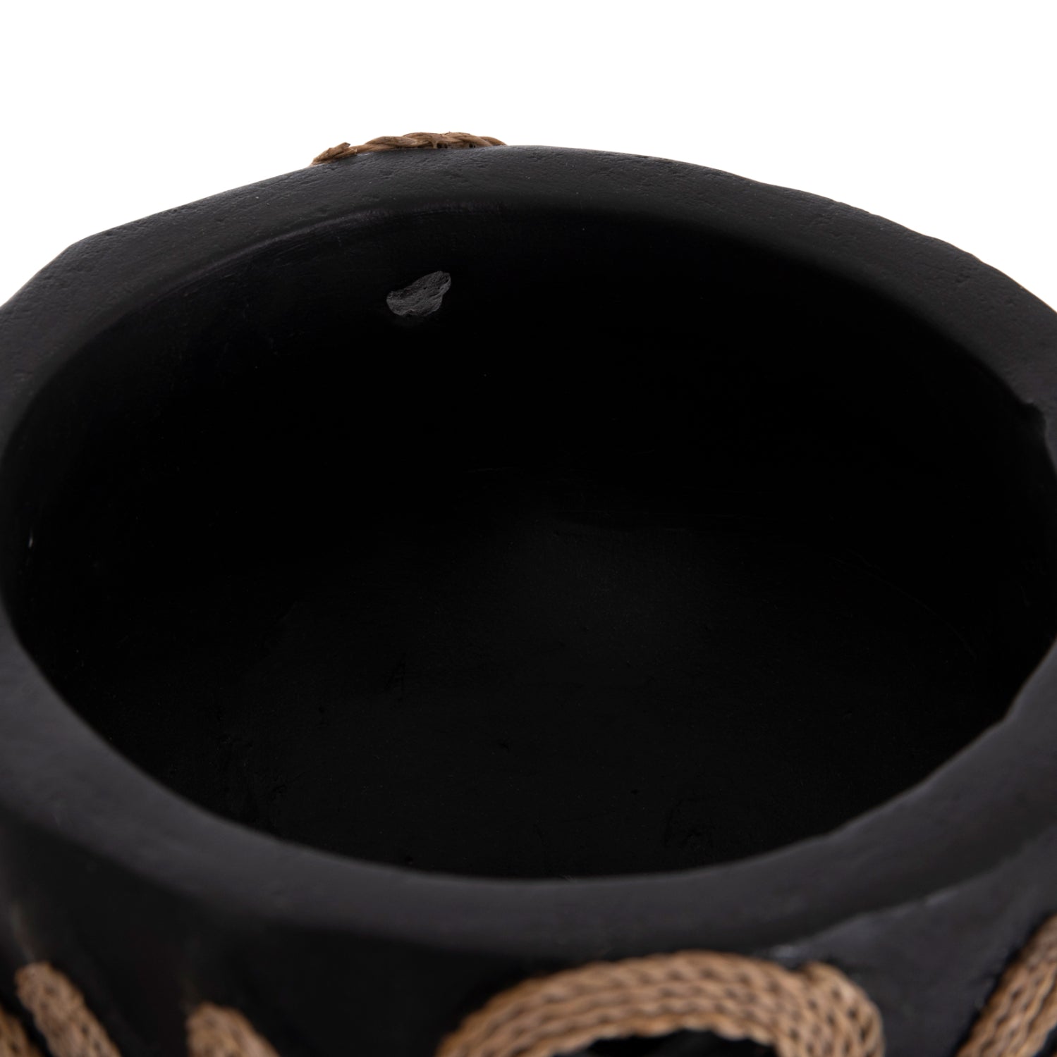 TABLE DECORATIVE VASE DEAN HM4679.01 TERRACOTTA IN BLACK & AGEL ROPE--Φ18x35Hcm.
