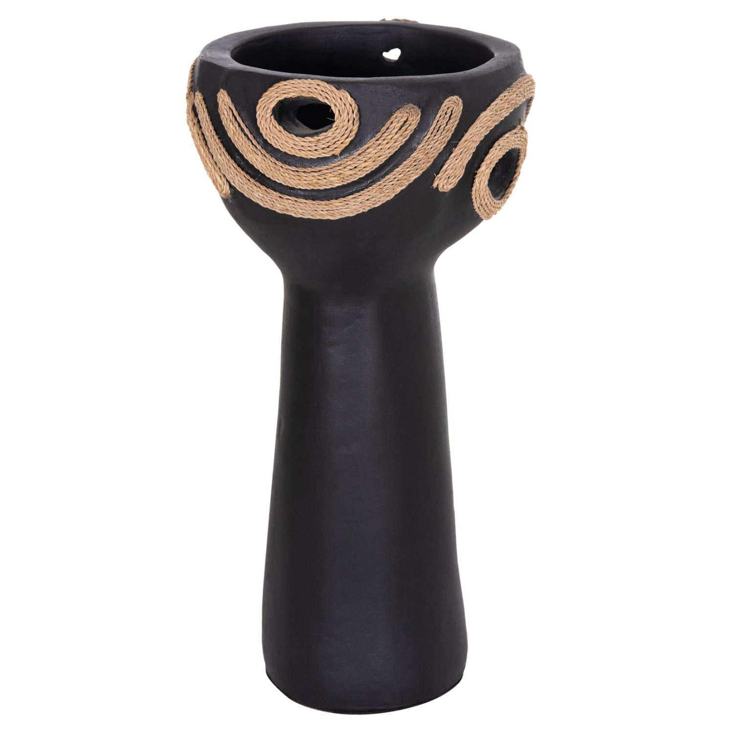 TABLE DECORATIVE VASE DEAN HM4679.01 TERRACOTTA IN BLACK & AGEL ROPE--Φ18x35Hcm.