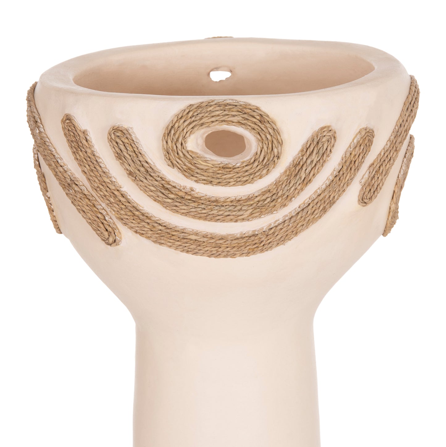 TABLE DECORATIVE VASE DEAN HM4679.02 TERRACOTTA IN CREAM WHITE & AGEL ROPE--Φ18x35Hcm.