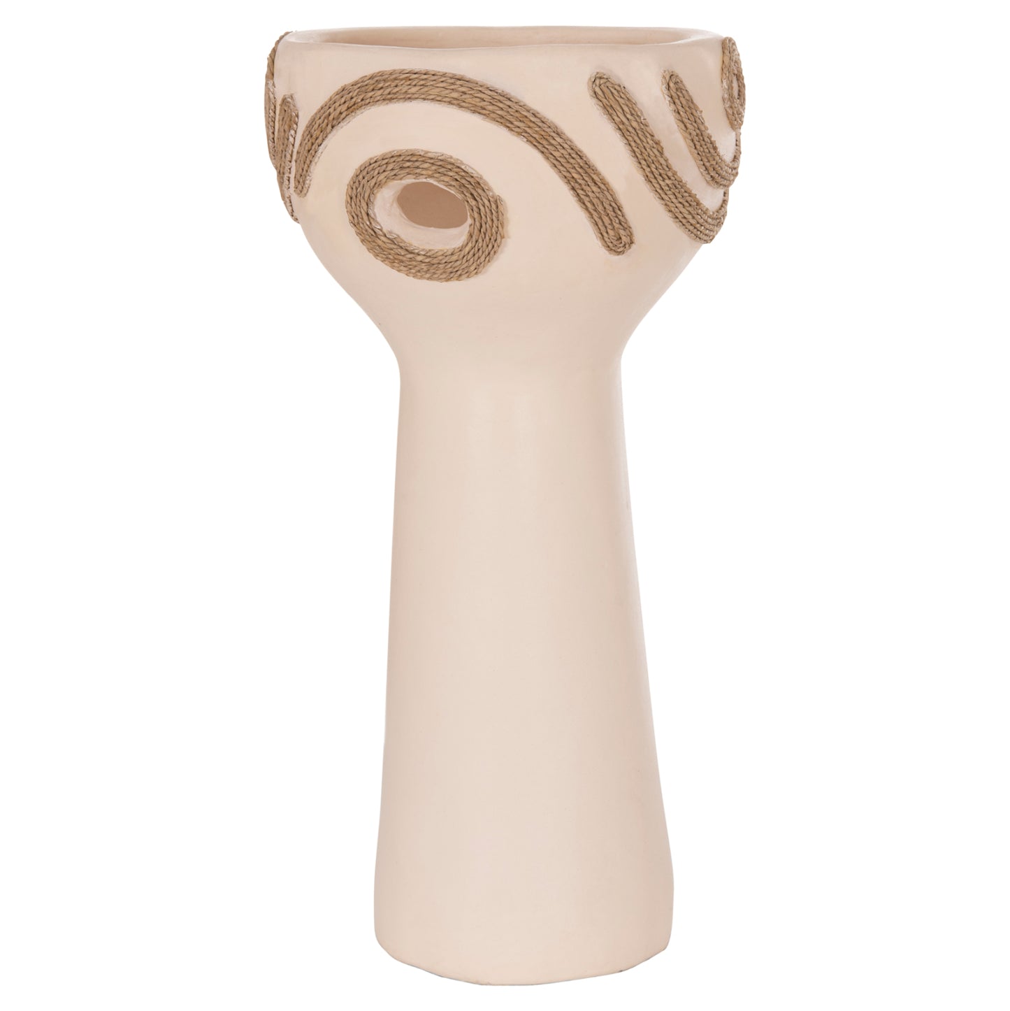 TABLE DECORATIVE VASE DEAN HM4679.02 TERRACOTTA IN CREAM WHITE & AGEL ROPE--Φ18x35Hcm.