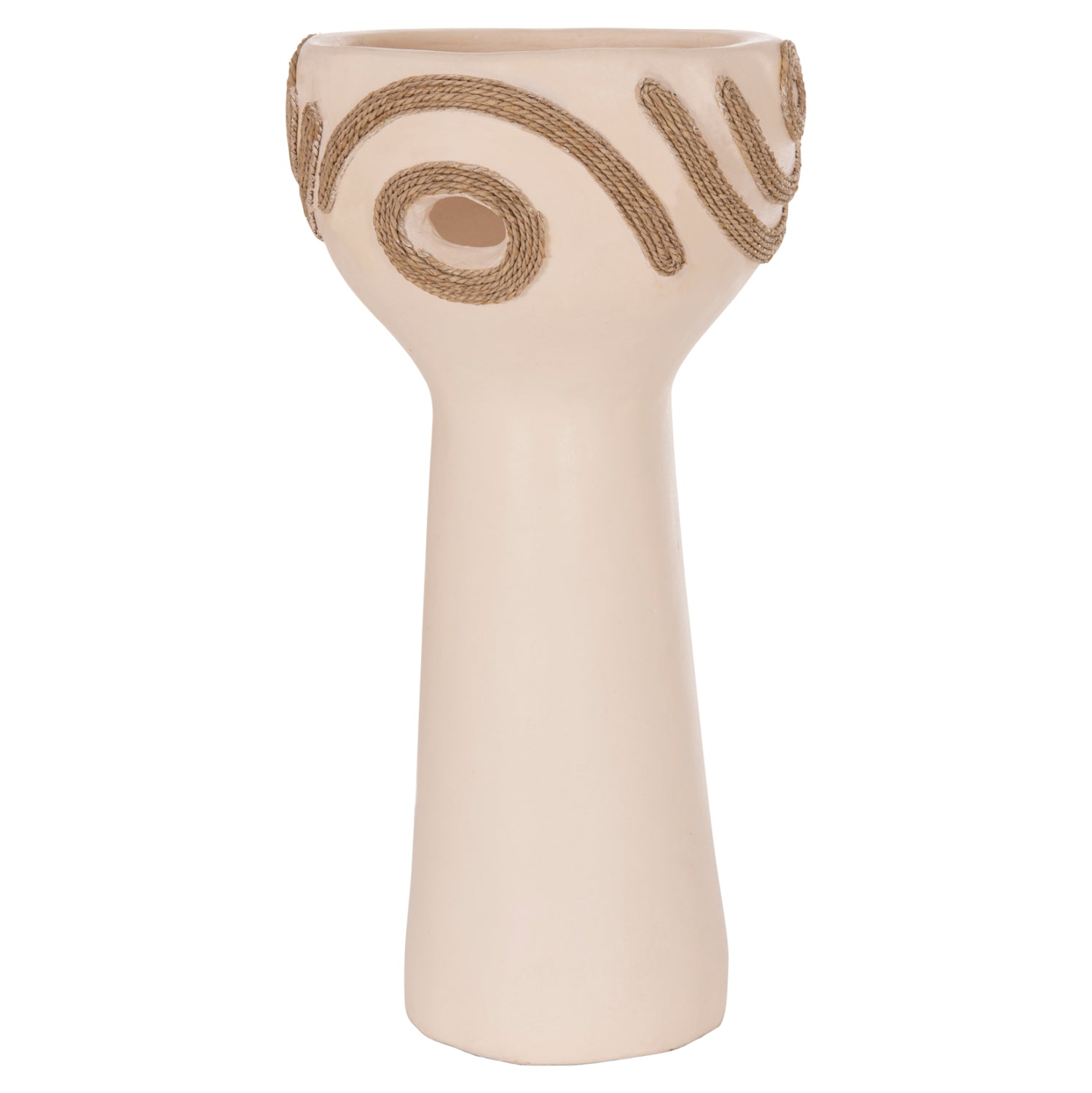 TABLE DECORATIVE VASE DEAN HM4679.02 TERRACOTTA IN CREAM WHITE & AGEL ROPE--Φ18x35Hcm.