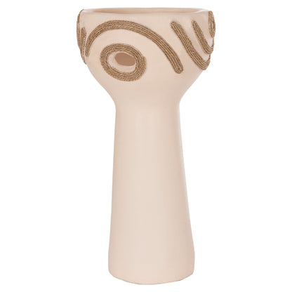 TABLE DECORATIVE VASE DEAN HM4679.02 TERRACOTTA IN CREAM WHITE & AGEL ROPE--Φ18x35Hcm.