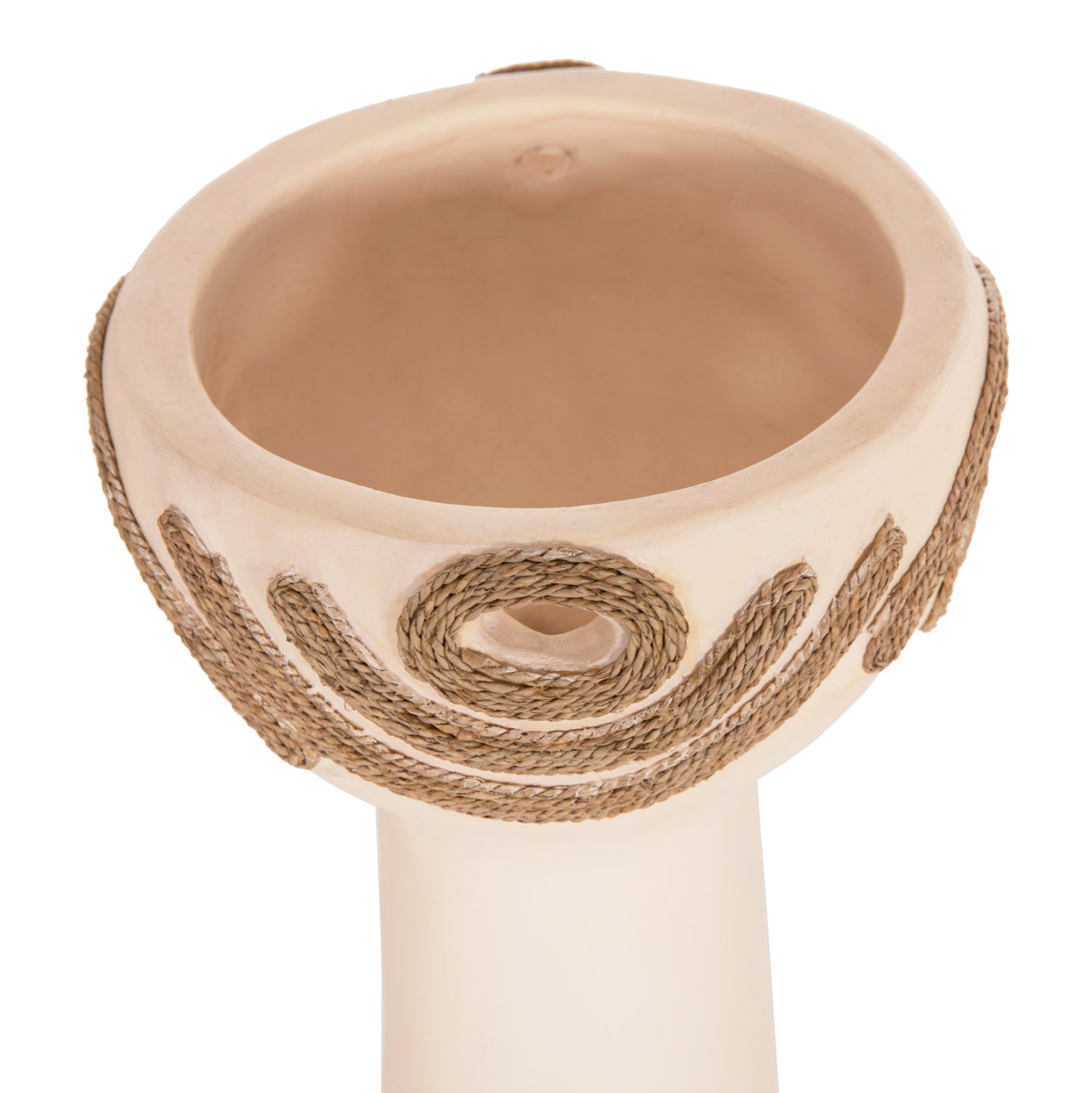 TABLE DECORATIVE VASE DEAN HM4679.02 TERRACOTTA IN CREAM WHITE & AGEL ROPE--Φ18x35Hcm.