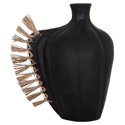 TABLE DECORATIVE VASE JEBB HM4689.01 TERRACOTA IN BLACK & GRASS--32x15x33Hcm.