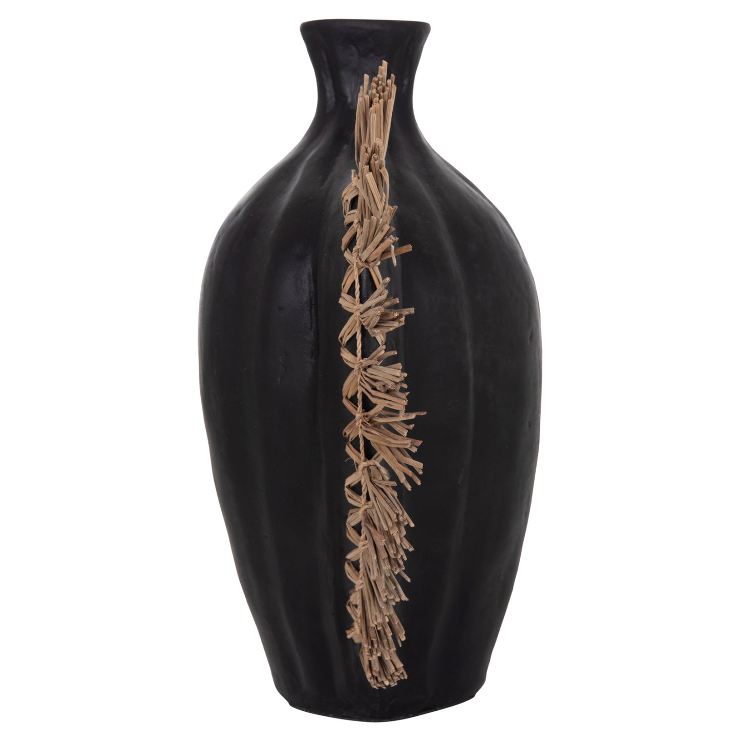 TABLE DECORATIVE VASE JEBB HM4689.01 TERRACOTA IN BLACK & GRASS--32x15x33Hcm.