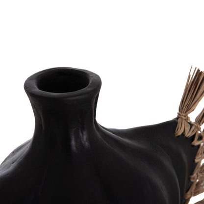 TABLE DECORATIVE VASE JEBB HM4689.01 TERRACOTA IN BLACK & GRASS--32x15x33Hcm.