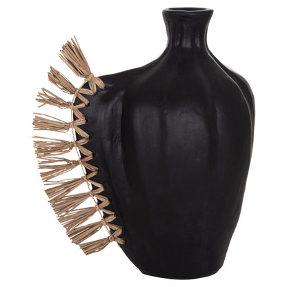 TABLE DECORATIVE VASE JEBB HM4689.01 TERRACOTA IN BLACK & GRASS--32x15x33Hcm.