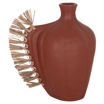 TABLE DECORATIVE VASE JEBB HM4689.08 TERRACOTA IN NATURAL & GRASS--32x15x33Hcm.