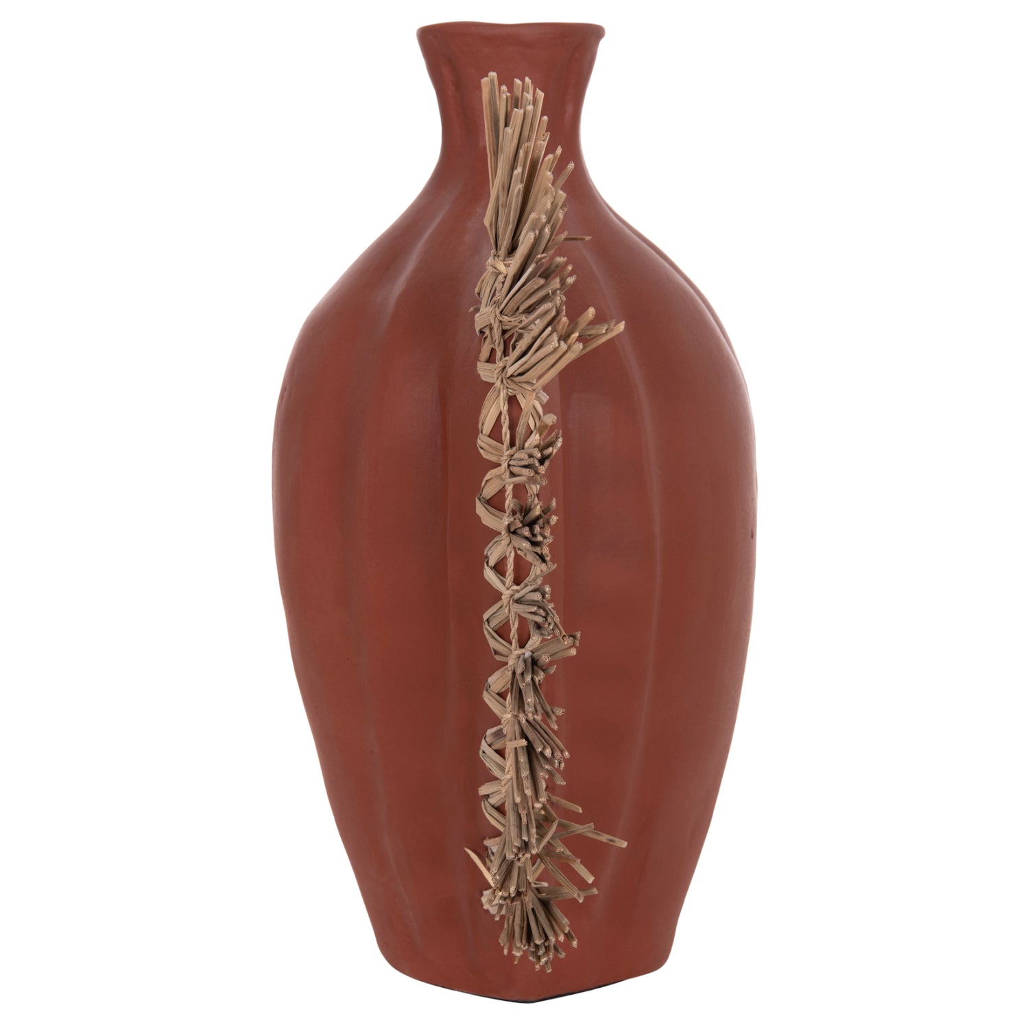 TABLE DECORATIVE VASE JEBB HM4689.08 TERRACOTA IN NATURAL & GRASS--32x15x33Hcm.