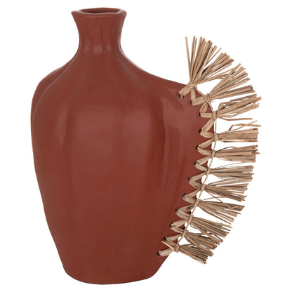 TABLE DECORATIVE VASE JEBB HM4689.08 TERRACOTA IN NATURAL & GRASS--32x15x33Hcm.