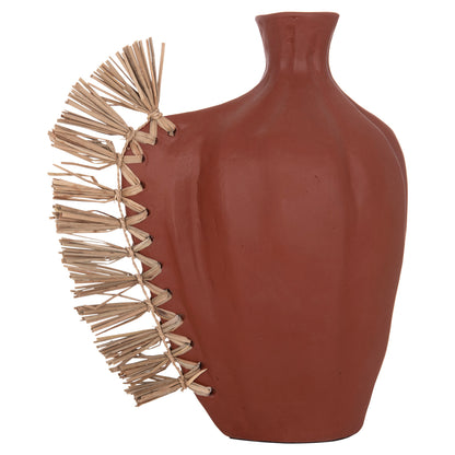 TABLE DECORATIVE VASE JEBB HM4689.08 TERRACOTA IN NATURAL & GRASS--32x15x33Hcm.