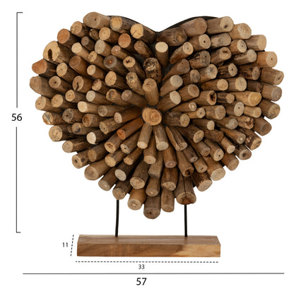 TABLE DECORATION SHINZO HM7911 HEART SHAPE TEAK BRANCH WOOD IN NATURAL COLOR 57x5x56Hcm.