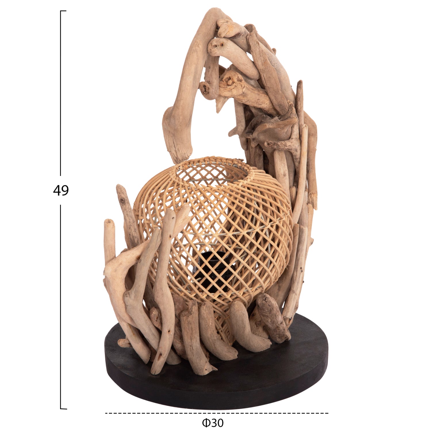 DECORATIVE TABLE LAMP ASHIN HM4438 DRIFTWOOD & RATTAN 30x30x49Hcm.