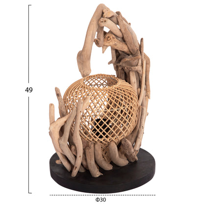 DECORATIVE TABLE LAMP ASHIN HM4438 DRIFTWOOD & RATTAN 30x30x49Hcm.