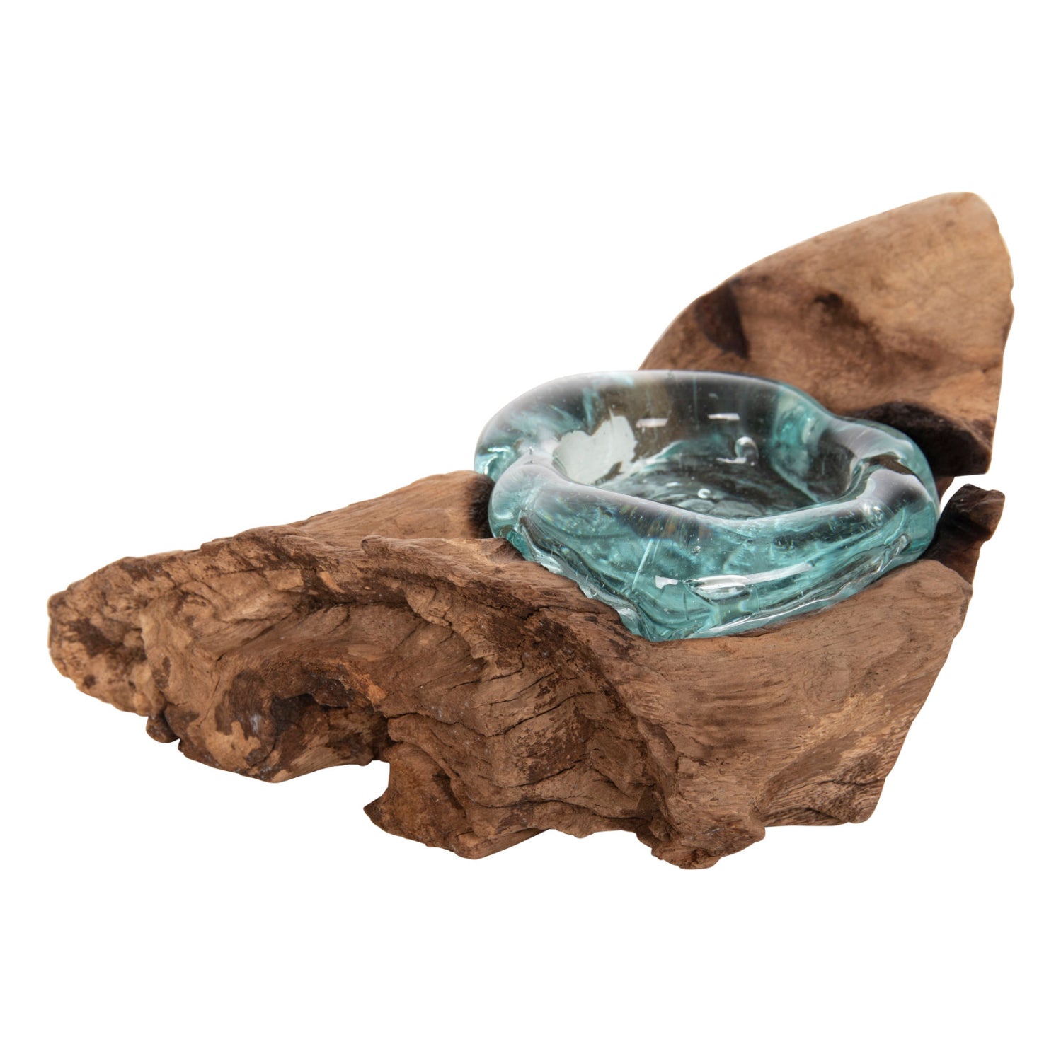 TABLE DECOR HM4283 CANDLE BASE-1 SPOT-SOLID TEAK WOOD AND GLASS-NATURAL