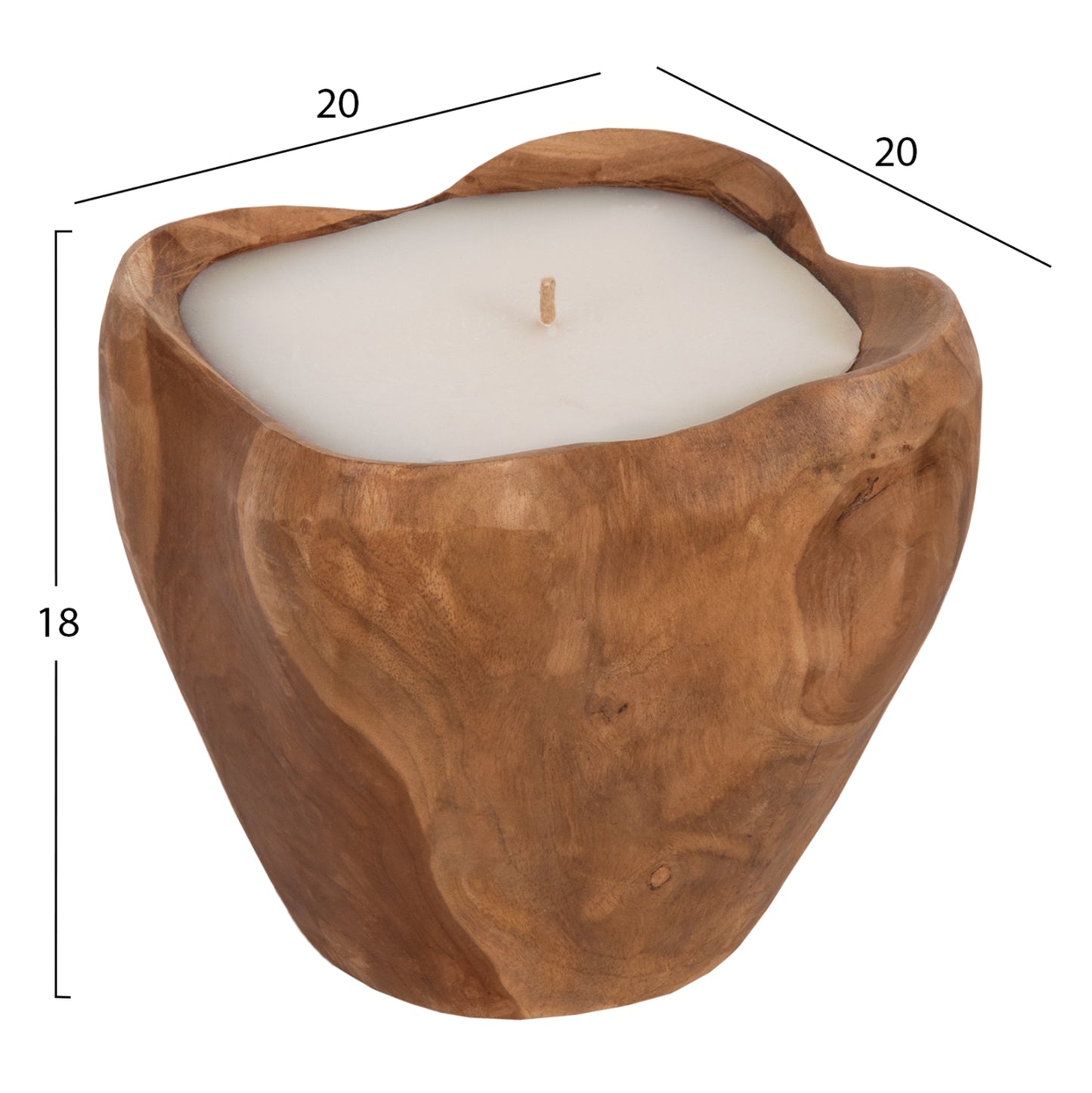TABLE CANDLE HM9625 TEAK ROOT FILLED WITH PARAFFIN WAX-NATURAL & WHITE 20x20x18Hcm.