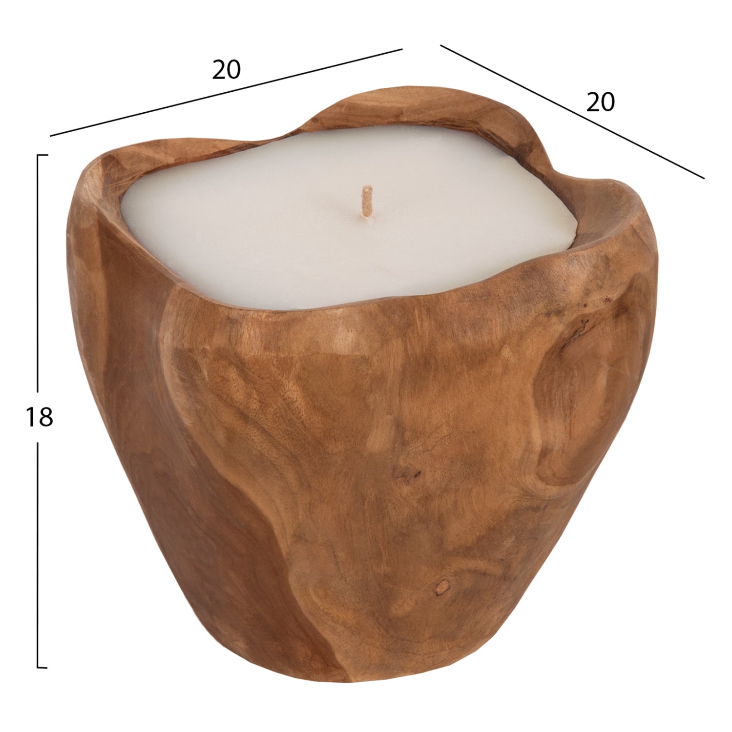 TABLE CANDLE HM9625 TEAK ROOT FILLED WITH PARAFFIN WAX-NATURAL & WHITE 20x20x18Hcm.