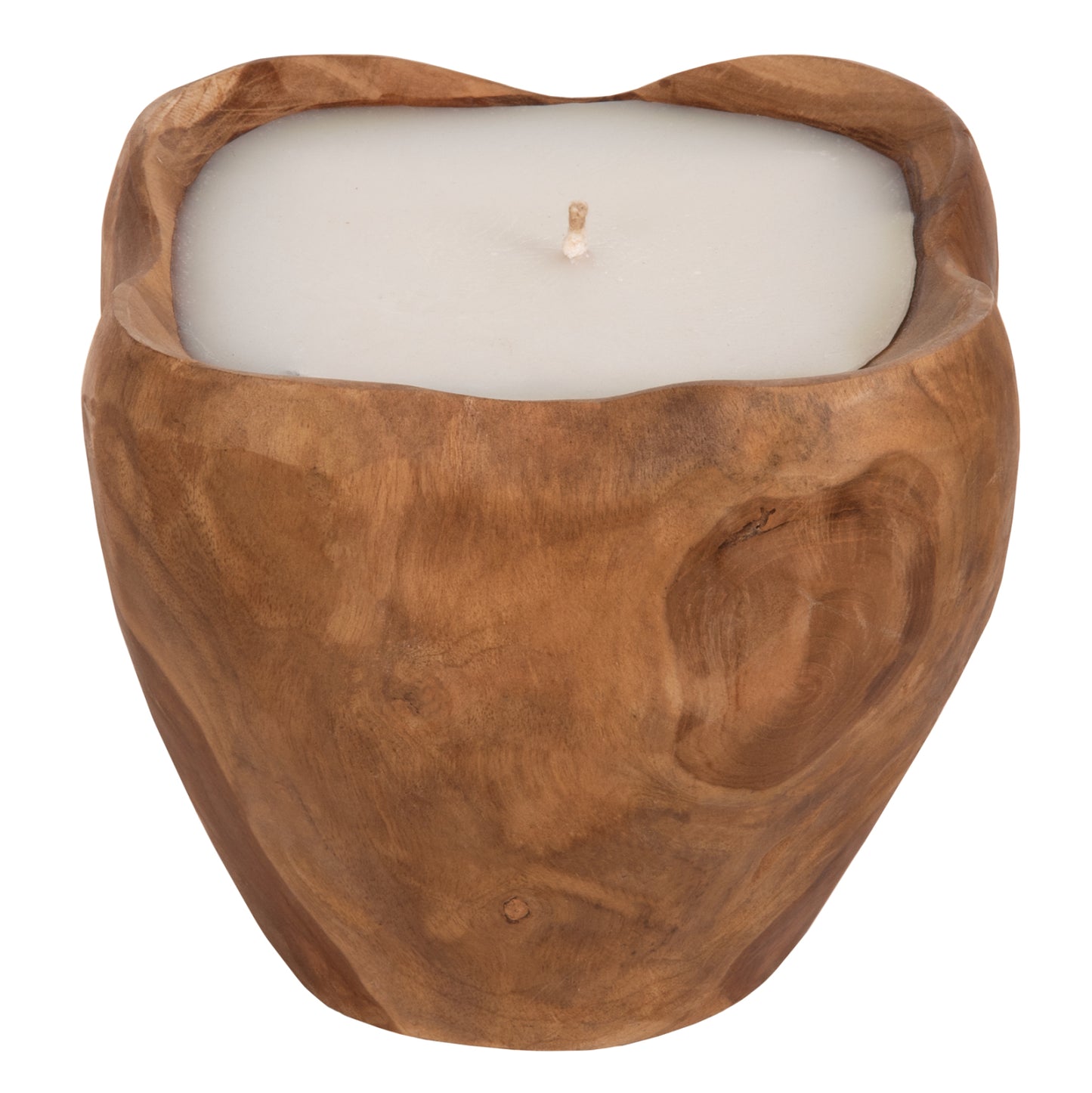 TABLE CANDLE HM9625 TEAK ROOT FILLED WITH PARAFFIN WAX-NATURAL & WHITE 20x20x18Hcm.
