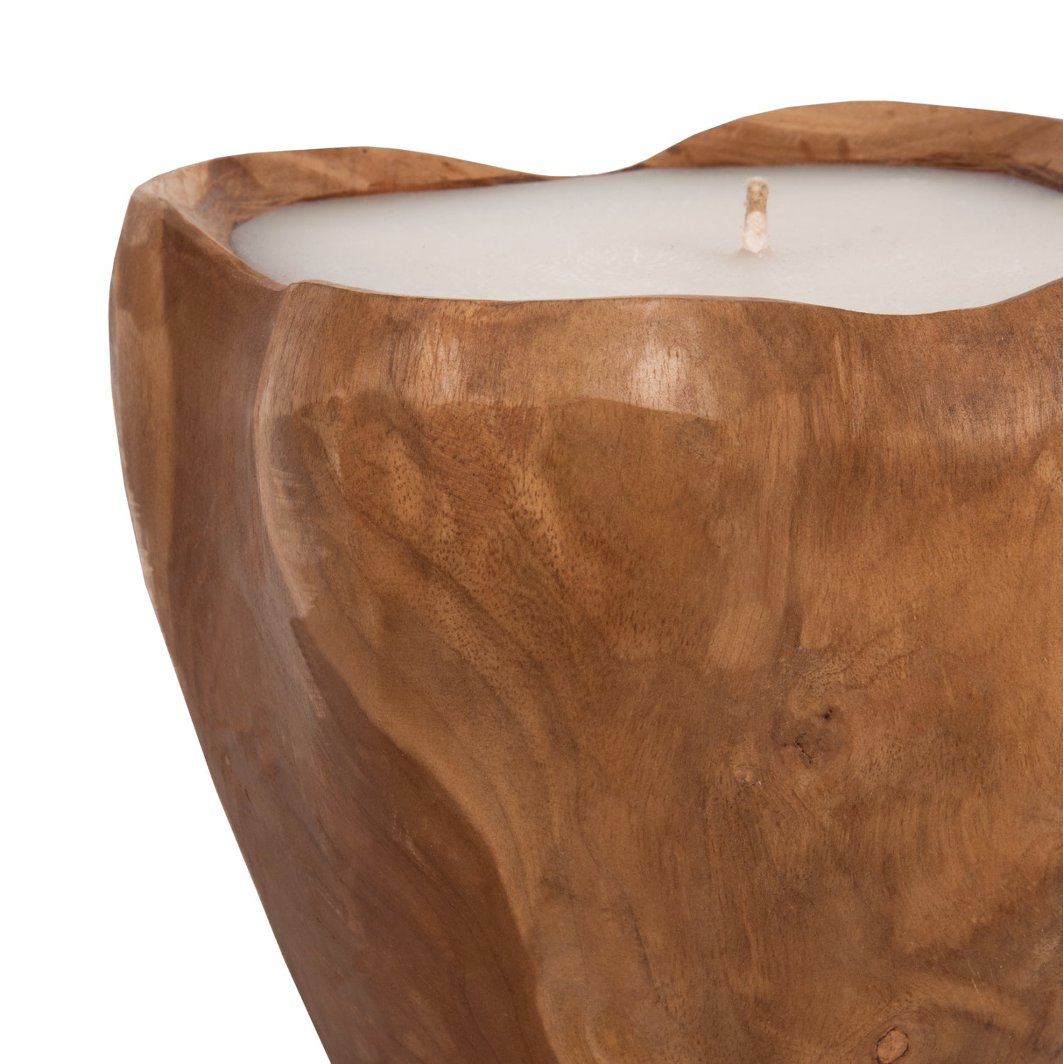 TABLE CANDLE HM9625 TEAK ROOT FILLED WITH PARAFFIN WAX-NATURAL & WHITE 20x20x18Hcm.