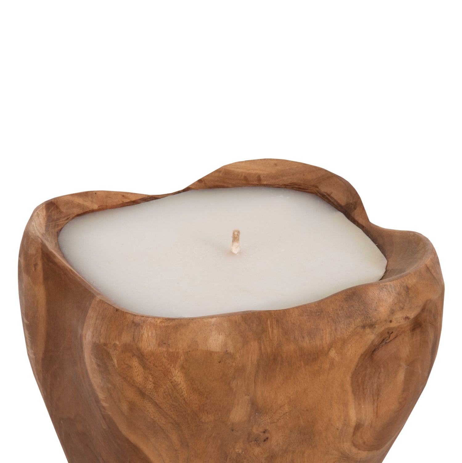 TABLE CANDLE HM9625 TEAK ROOT FILLED WITH PARAFFIN WAX-NATURAL & WHITE 20x20x18Hcm.