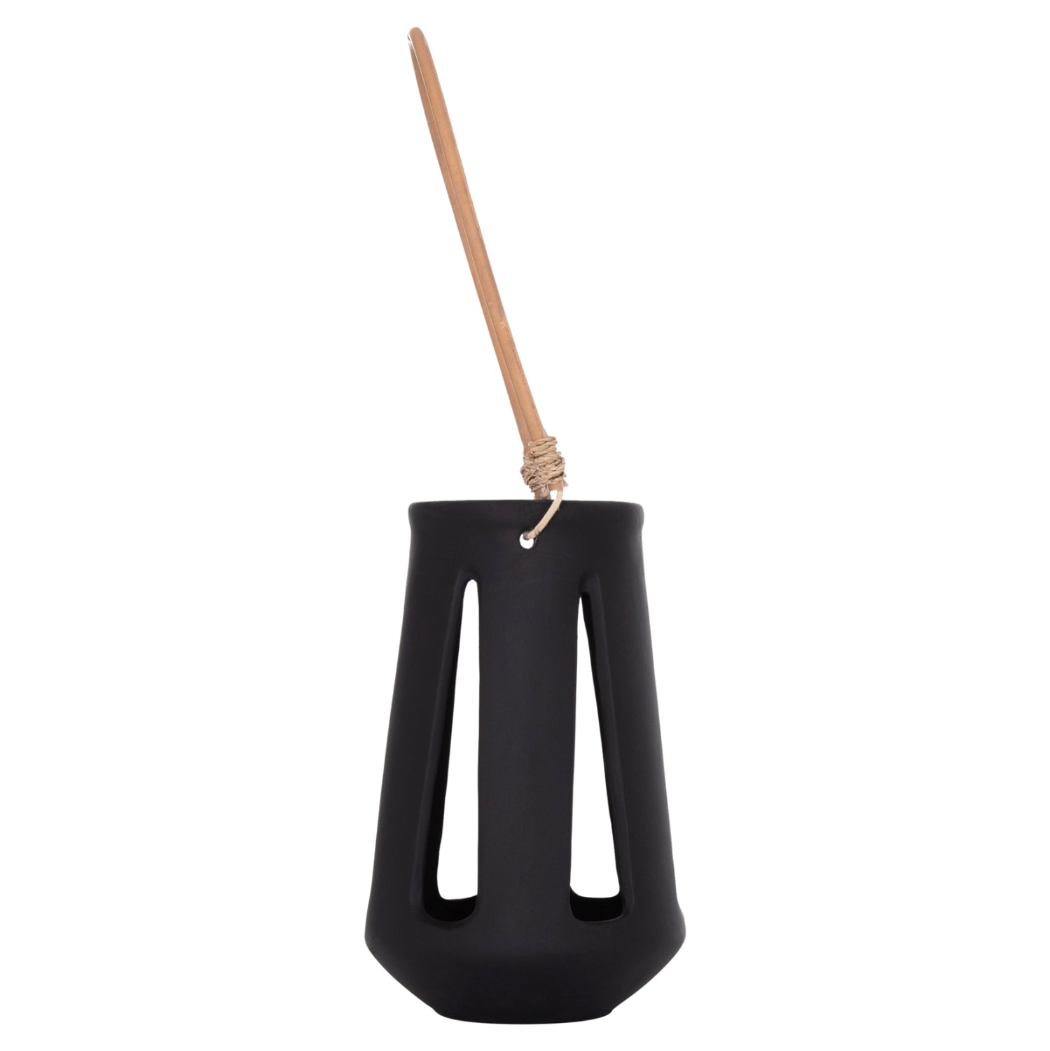 DECORATIVE TABLE LANTERN ERANTYL HM4696.01L BLACK FIBER CEMENT & RATTAN HANDLE Φ17x27Hcm