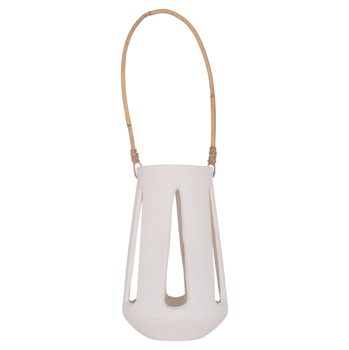 DECORATIVE TABLE LANTERN ERANTYL HM4696.02L WHITE FIBER CEMENT & RATTAN HANDLE Φ17x27Hcm