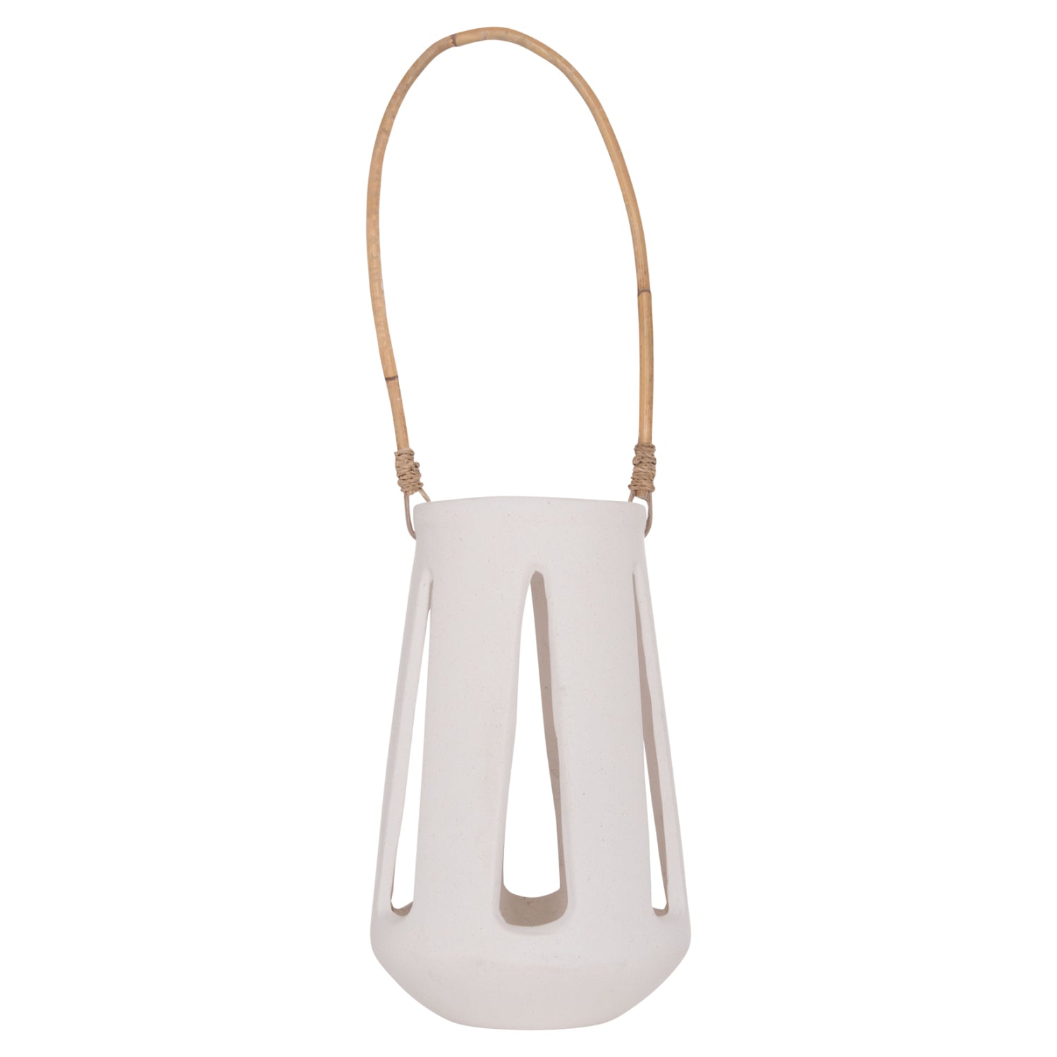 DECORATIVE TABLE LANTERN ERANTYL HM4696.02L WHITE FIBER CEMENT & RATTAN HANDLE Φ17x27Hcm