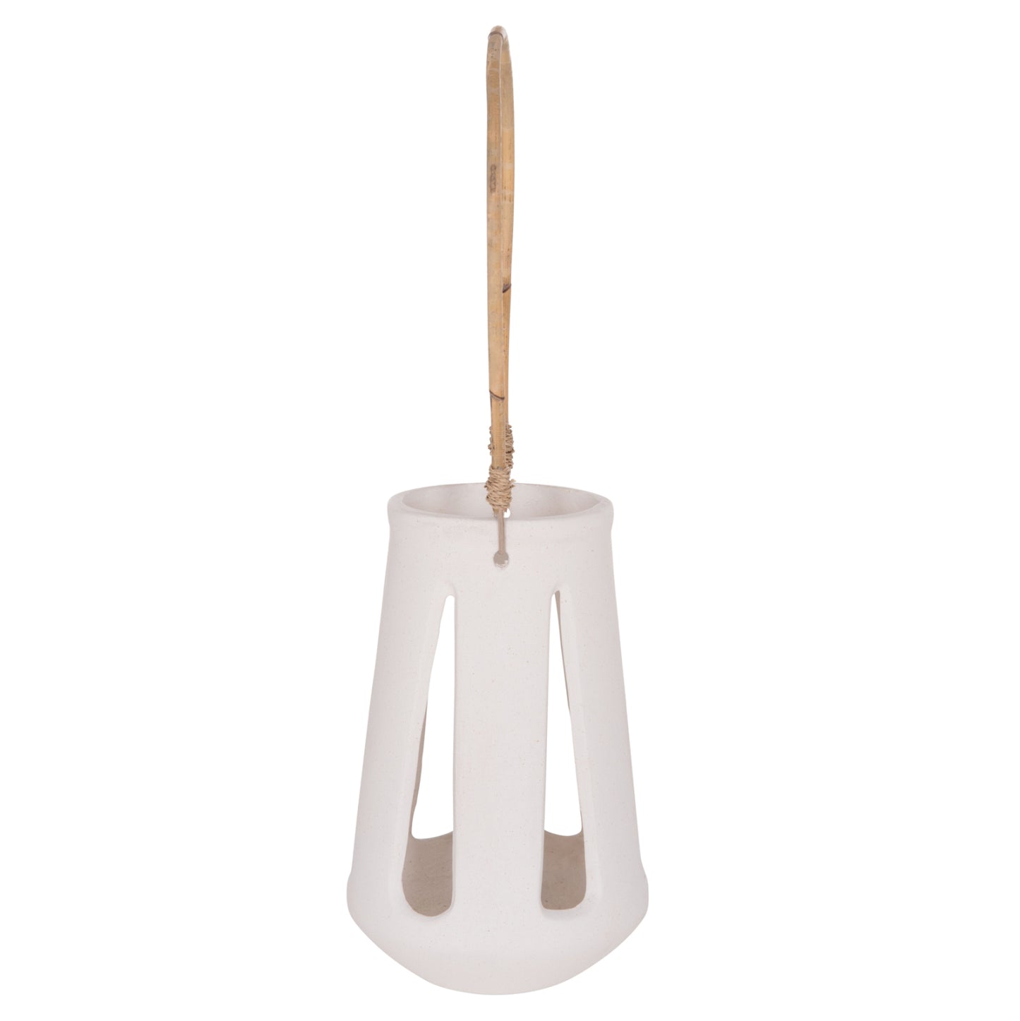 DECORATIVE TABLE LANTERN ERANTYL HM4696.02L WHITE FIBER CEMENT & RATTAN HANDLE Φ17x27Hcm